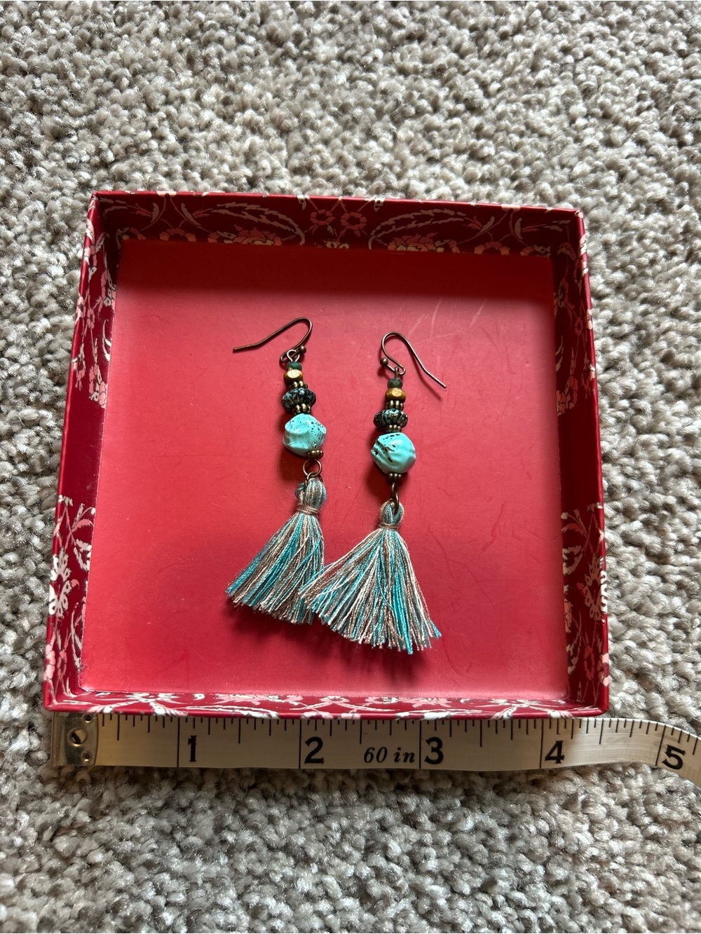 Turquoise Beaded Tassel Earrings - Women's Boho Jewelry